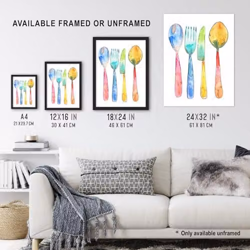 Artery8 Watercolour Cutlery Kitchen Wall Art Poster Print, Multicolour, W/H: 46 x 61 cm – 3