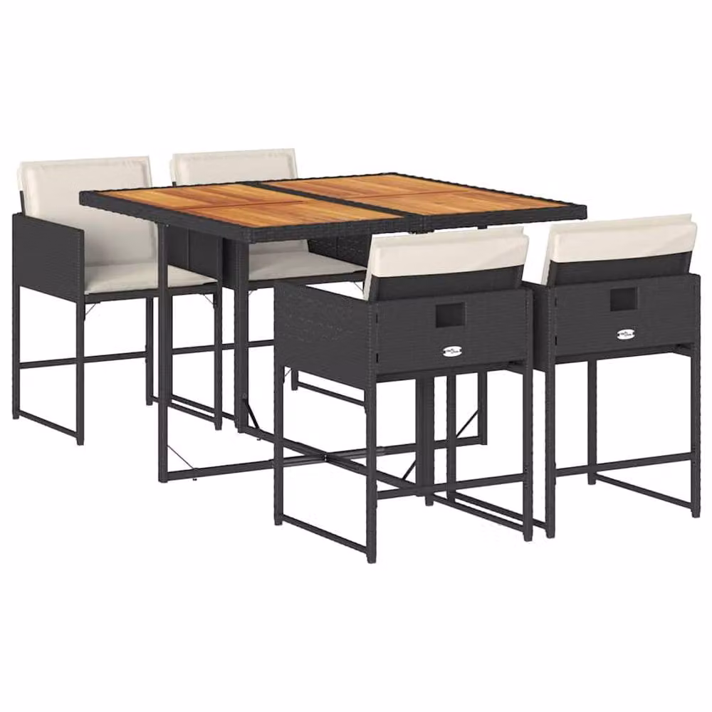 Berkfield Home Garden Modern Black Polyrattan Dining Set with Acacia Wood Table – 2
