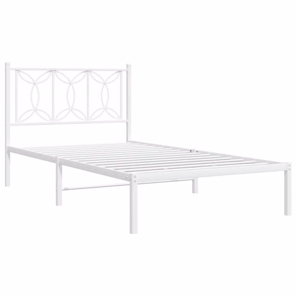 Berkfield Home Metal Bed Frame with Headboard, White, W: 107 cm x L: 203 cm – 3