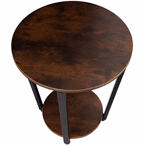 tectake Round Industrial Style Side Table with Steel Frame and Wooden Shelves, Brown, Ø50 x 62.5 cm – 3
