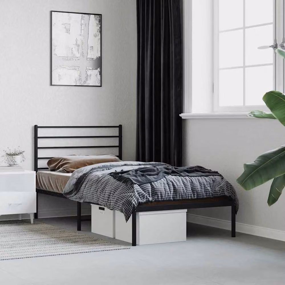 Berkfield Home Metal Bed Frame with Headboard and Drawers, Black, W/D/H: 90 x 200 x 95 cm – 2