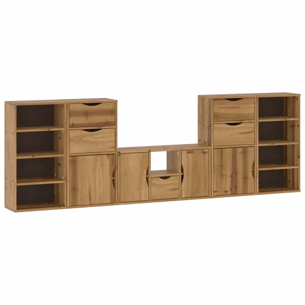 Berkfield Home ODDA 5 Piece Solid Wood Pine TV Unit with Storage in Brown – 2