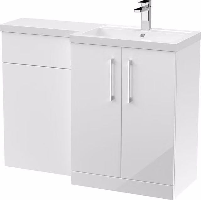 Balterley White Glossy Right Hand Bathroom Vanity Basin and WC Unit, W: 110 cm, D: 39 cm, H: 84 cm – 1