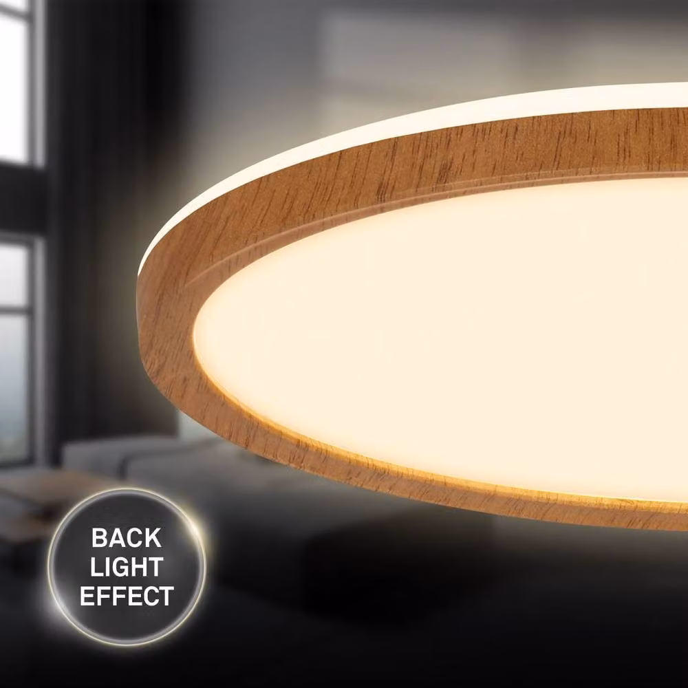 Briloner Round Wood Effect LED Ceiling Light, Warm White, Brown, W/D/H: 29 x 29 x 3 cm – 4