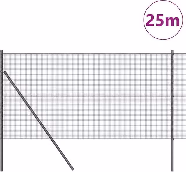 Berkfield Home Modern Welded Wire Fence with 13 Posts, Grey Steel, W: 25 m, H: 1.4 m – 1