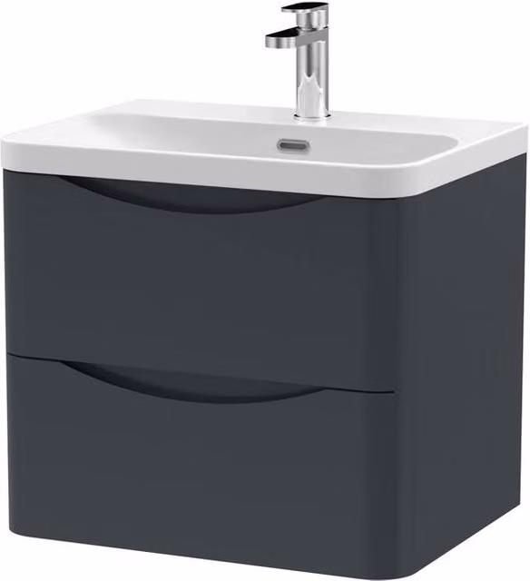Balterley Arch Wall Hung 2-Drawer Bathroom Vanity with Ceramic Basin, Grey, W: 60.0 cm, D: 56.2 cm, H: 60.0 cm