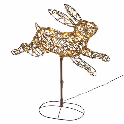 Lights4fun Brown Rattan Leaping Bunny Light Up Garden Decoration, Height: 50 cm – 2