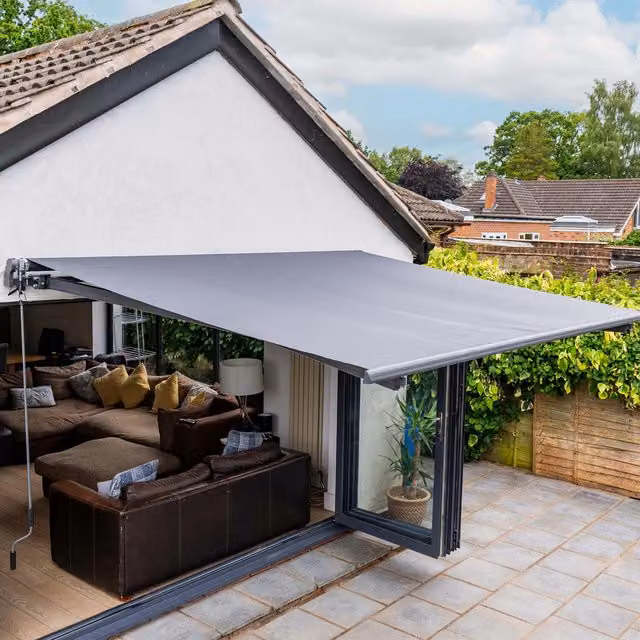 Jack Stonehouse Electric Motorised Folding Arm Awning with LED Lights in Grey