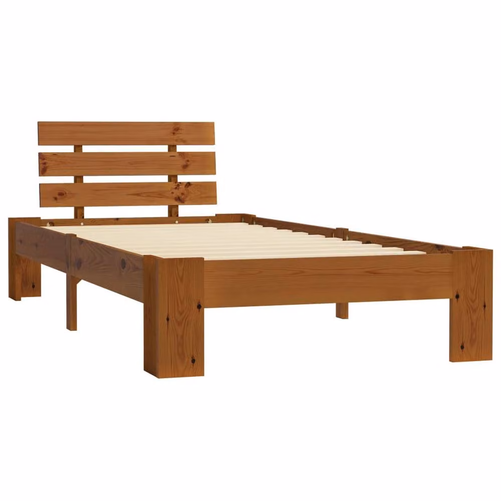 Berkfield Home Modern Solid Pine Wood Bed Frame, Brown, W/D/H: 100 x 200 x 66 cm – 2