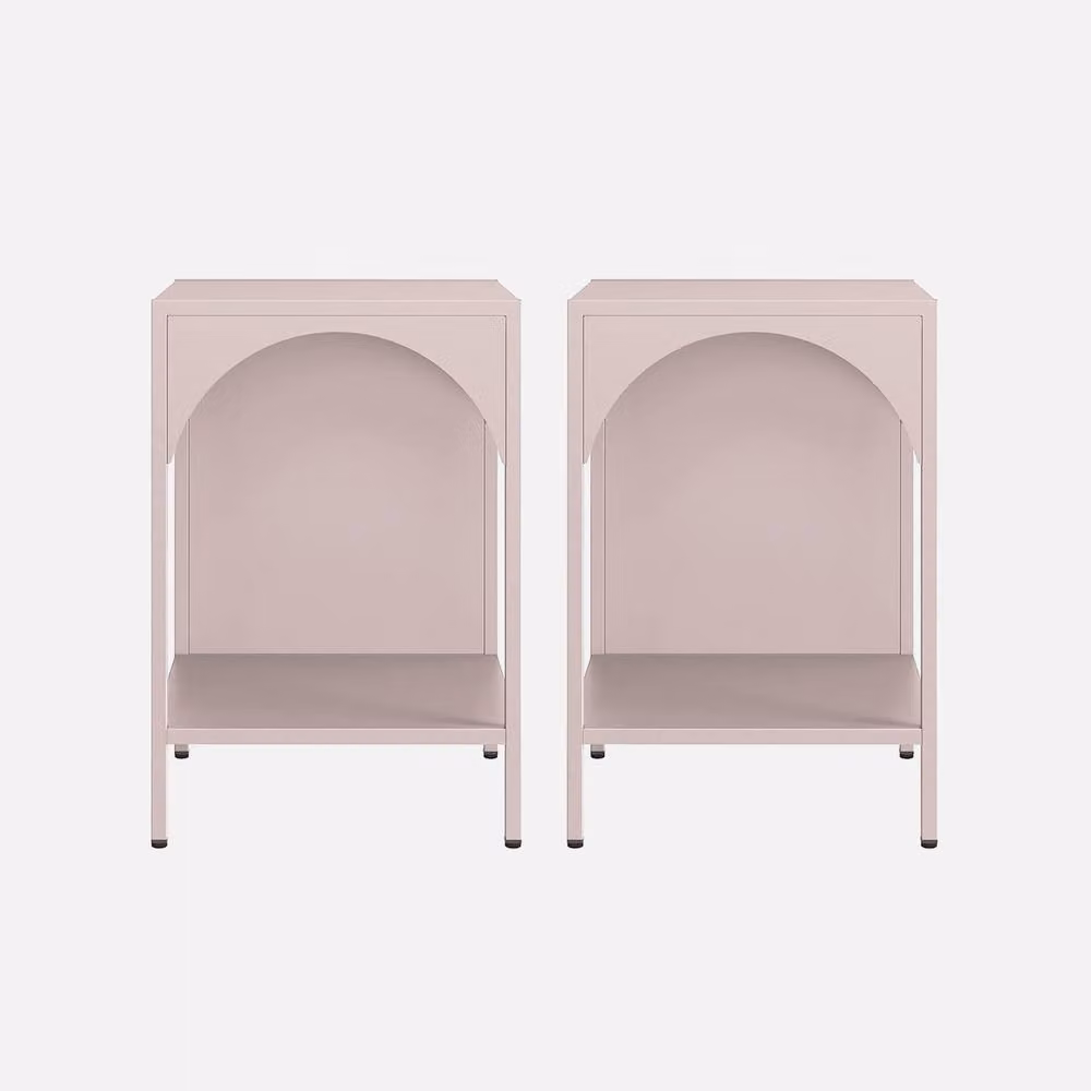 sweeek Set of 2 Industrial Style Metal Bedside Tables in Pink, W/D/H: 35 x 35 x 51 cm – 2