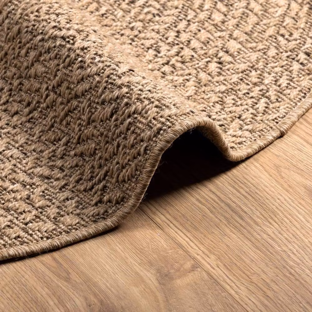 Berkfield Home Round Jute Look Indoor and Outdoor Rug in Brown, Diameter: 100 cm – 4