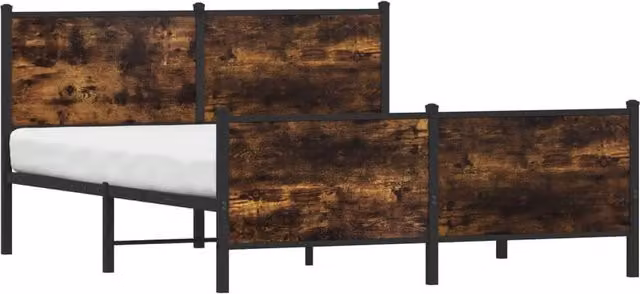 Berkfield Home Metal and Wood Bed Frame in Smoked Oak Brown, W: 140 cm, D: 200 cm, H: 91.5 cm – 1