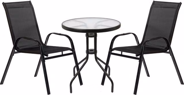 Harbour Housewares 3-Piece Modern Round Glass Top Patio Bistro Set in Black