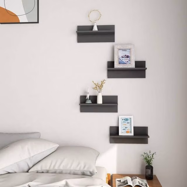 Berkfield Home Modern Wall Mounted Shelves, 4 Piece Set, High Gloss Grey, W: 40 cm, D: 11.5 cm, H: 18 cm – 1