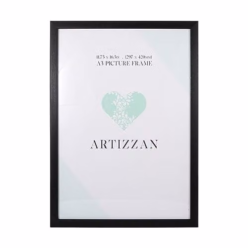 Happy Homewares Modern Black Rectangular A3 Plastic Frame for Wall Hanging W: 30 cm, H: 42 cm