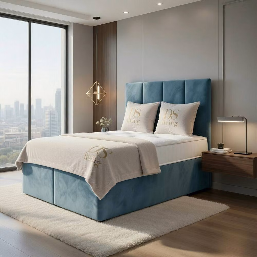 DS Living Harmony Upholstered Velvet Ottoman Bed in Blue, W/D/H: 90 x 200 cm – 2