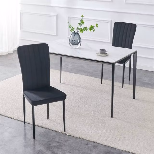 FORGEVIO Set of 2 Modern Black Velvet Upholstered Dining Chairs with Metal Frame – 1