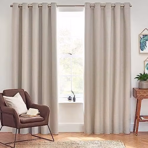Riva Home Furn Blackout Eyelet Curtains, Thermal Insulating Polyester Pair in Black or Beige, Width: 229 cm, Drop: 137 cm – 1