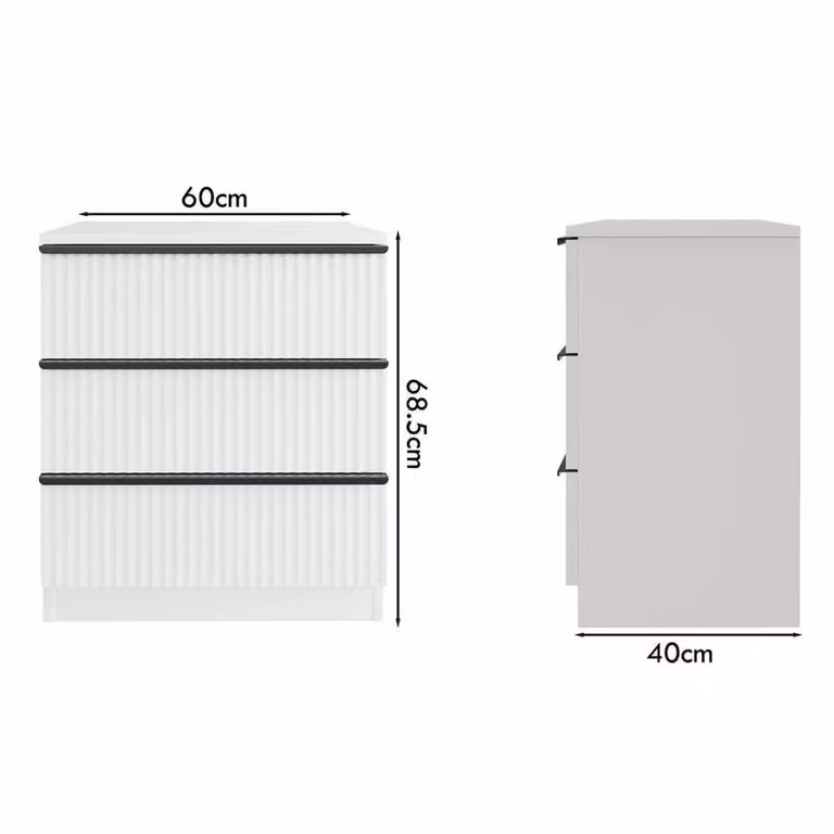 FORGEVIO White 3 Drawer Chest with Scratch Resistant Ripple Effect Finish
