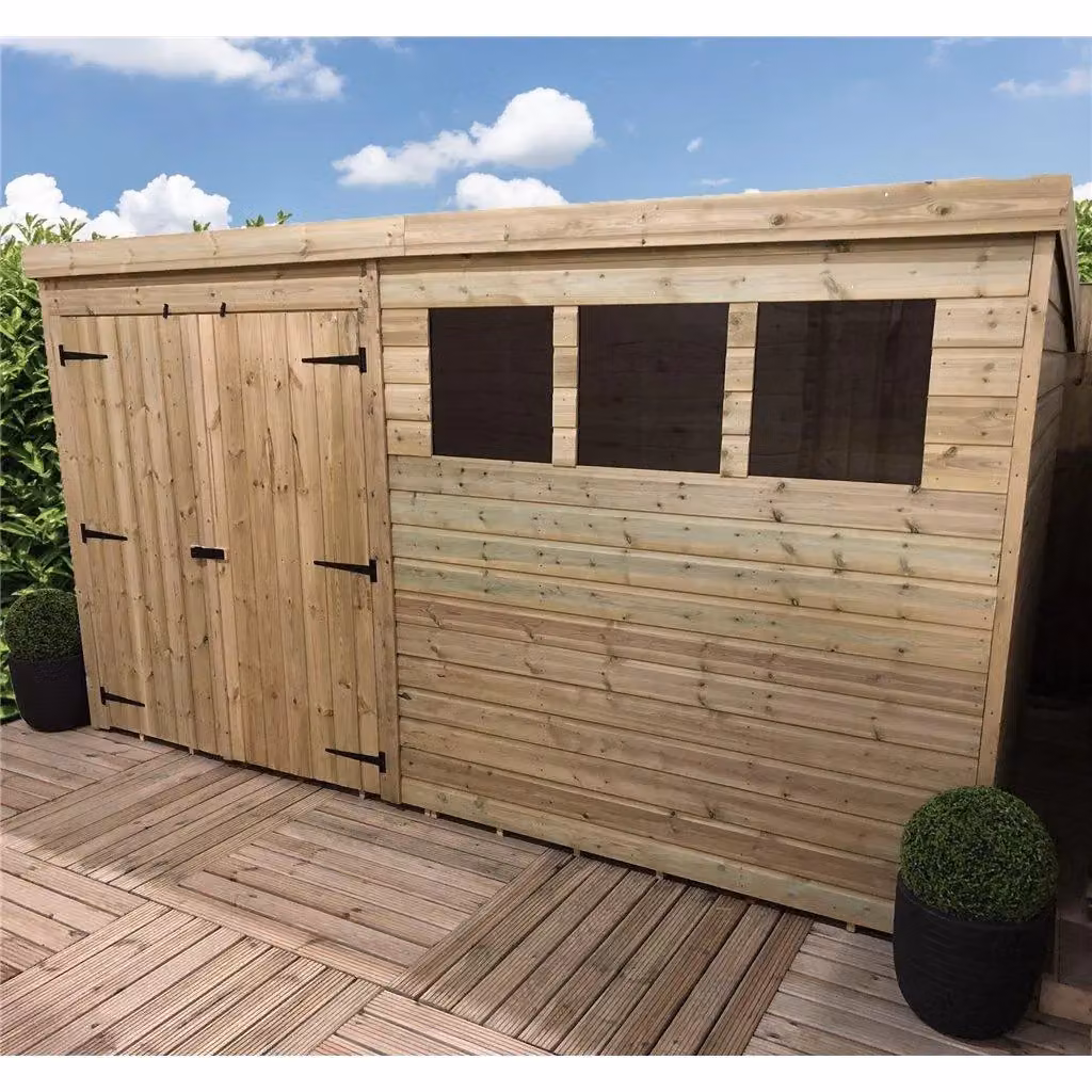 Marlborough Pressure Treated Pent Garden Shed with Double Doors in Brown and Sand – 2