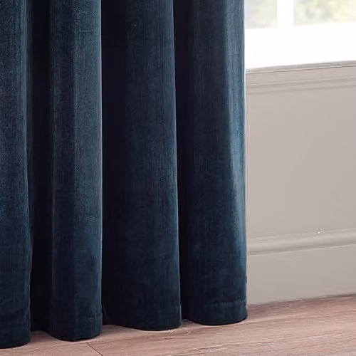 Yard Heavy Chenille Velvet Room Darkening Eyelet Curtains in Blue, W: 117 cm, H: 137 cm – 4