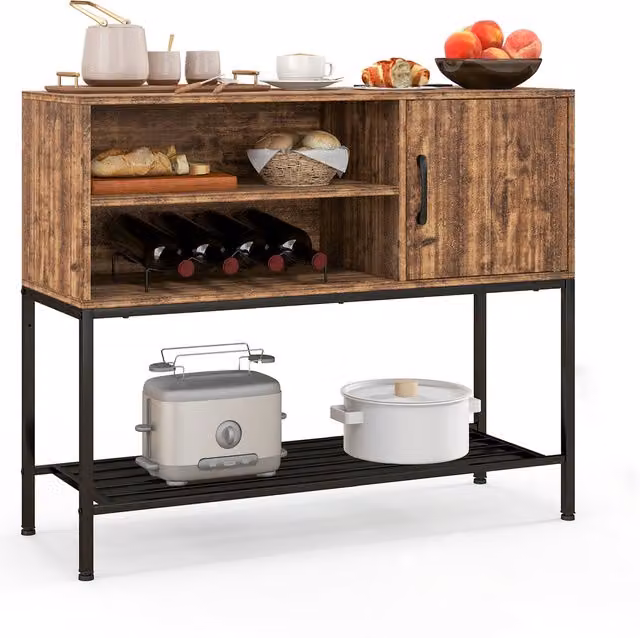 COSTWAY Industrial Kitchen Storage Cabinet Console Table in Brown