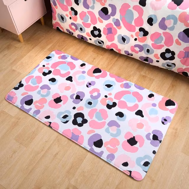OHS Leopard Print Soft Floor Rug in Pink and Multicolour