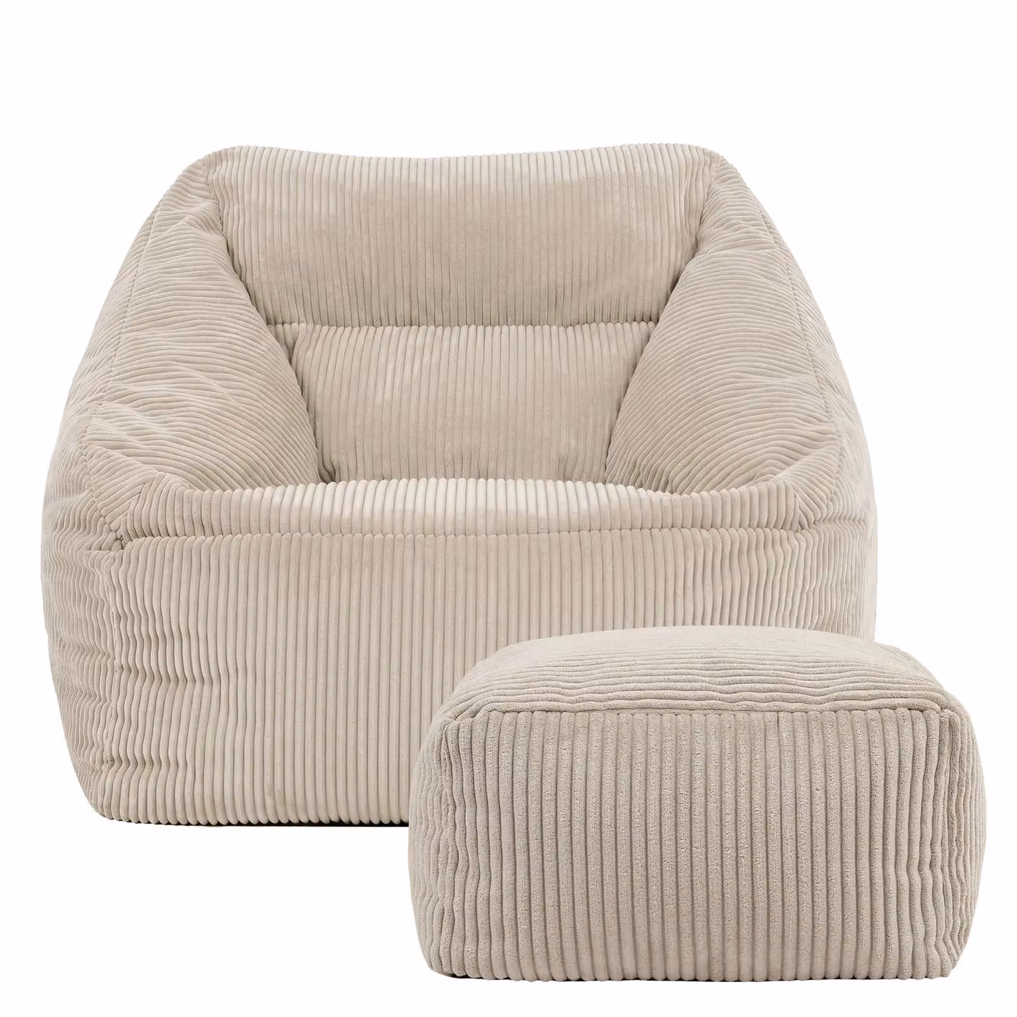 icon Natalia Cord Bean Bag Chair and Footstool Bundle in Beige – 3