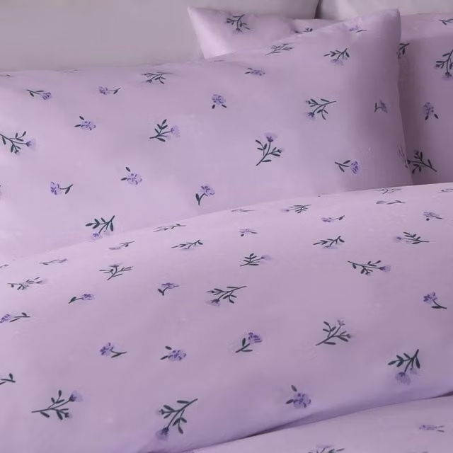 OHS Vintage Floral Frill Duvet Cover Set in Purple and Green, 90 x 190 cm
