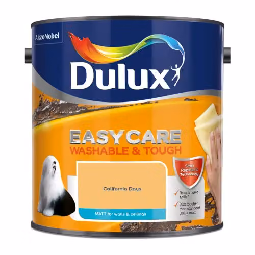 Dulux Easycare Washable and Tough Matt Emulsion Paint, California Days, Yellow, 2.5 l – 2