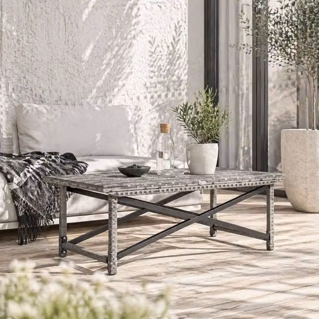Wyld Haus Donori Mixed Grey Rattan Style Outdoor Coffee Table with X Frame W/D/H: 80 x 43 x 43 cm
