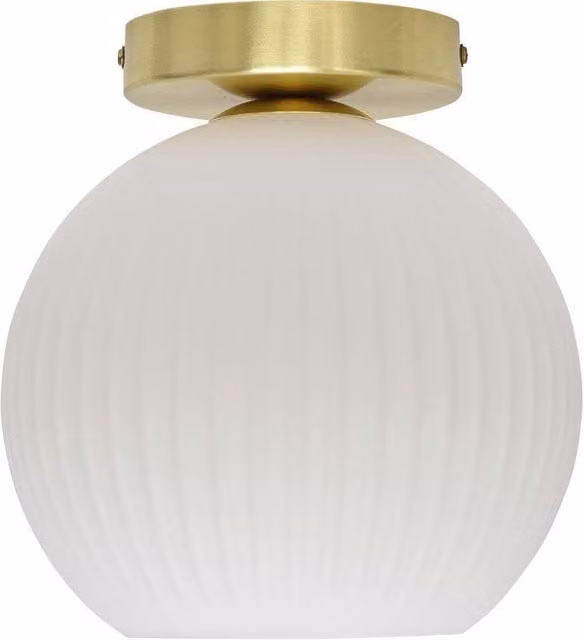 First Choice Lighting Betchley White Ribbed Glass Sphere Ceiling Light Fitting with Satin Brass Finish