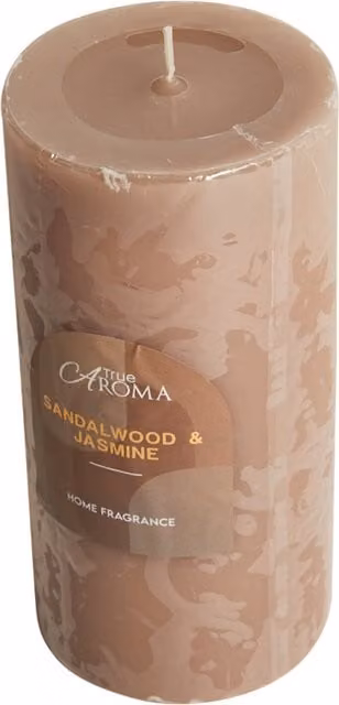 True Aroma Sandalwood and Jasmine Scented Brown Pillar Candle