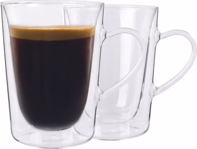 Rink Drink Double Walled Coffee Glasses with 12 Spoons, 285ml, Pack of 2, Clear – 1
