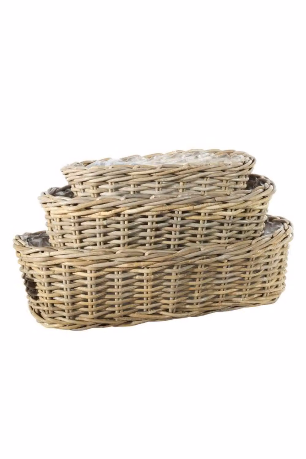 KDMD Set of 3 Oval Tapered Rattan Baskets with Liners in Beige – 2