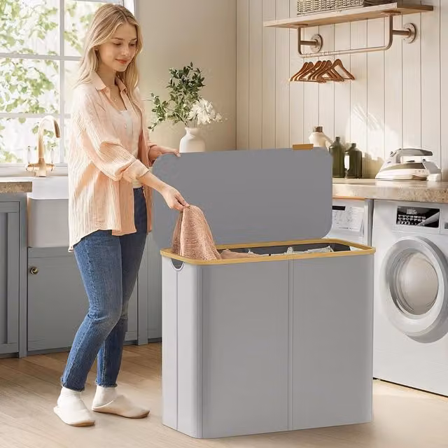 SONGMICS 200L 4-Section Laundry Hamper with Lid and Removable Bags, Grey