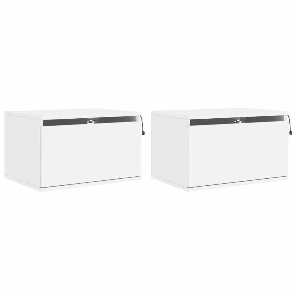 Berkfield Home Set of 2 White Wall-mounted Bedside Cabinets with Integrated LED Lighting – 2