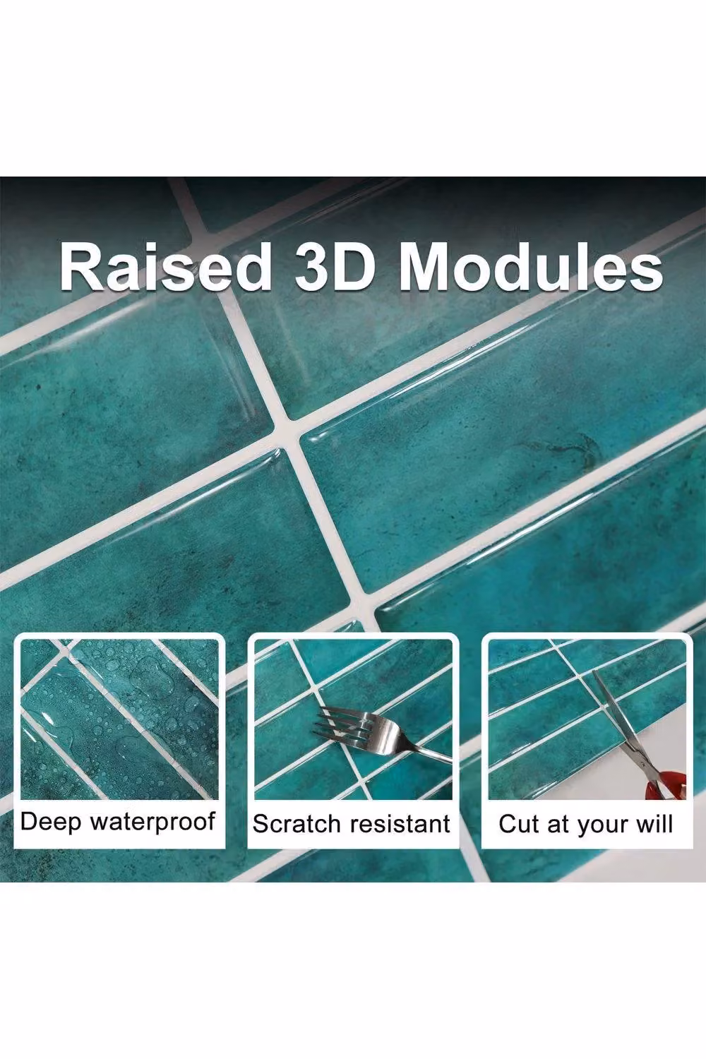 H&O Direct 10-Piece Petrol Blue Rectangular Waterproof and Scratch Resistant Wall Stickers – 3