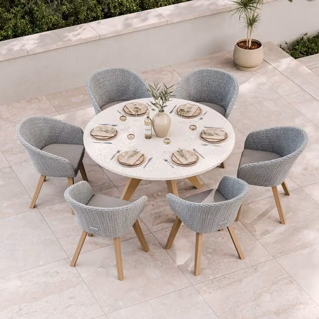 Royalcraft Astral 6 Seater Dining Set in Cream, Grey and Natural with Acacia Wood and Rattan