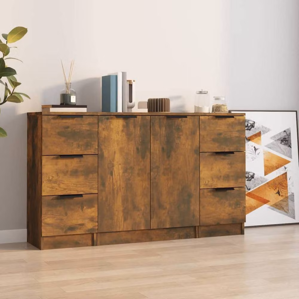Berkfield Home Set of 3 Smoked Oak Sideboards in Brown Engineered Wood – 2