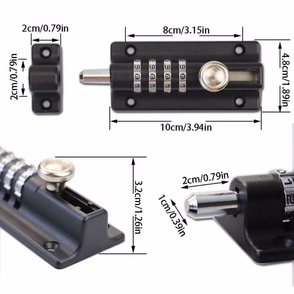 FLAVORA Black Stainless Steel 4-Digit Combination Bolt Lock – 2