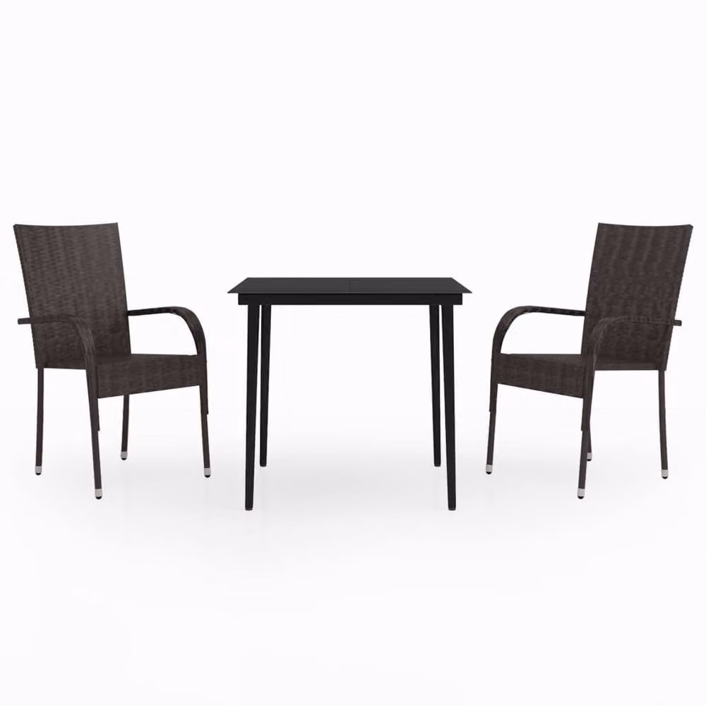 Berkfield Home 3 Piece Modern Garden Dining Set in Brown and Black – 2