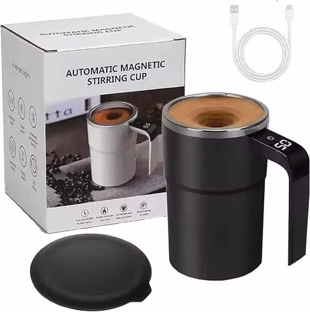 Nordara Black Stainless Steel Self Stirring Electric Mug, 100ml