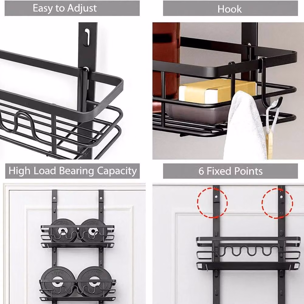 NESTLUNE 4 Tier Adjustable Metal Door Hanging Rack and Wall Mounted Storage Shelf, Black, W/D/H: 79 x 15 x 15 cm – 5