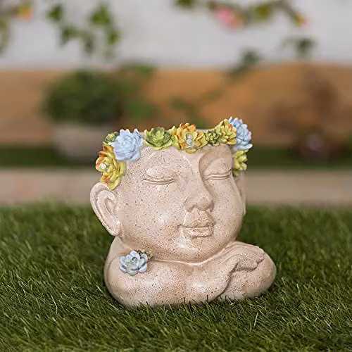 GloBrite Solar Face Plant Pot Light, Multicolour Waterproof Resin Outdoor Garden Ornament – 3