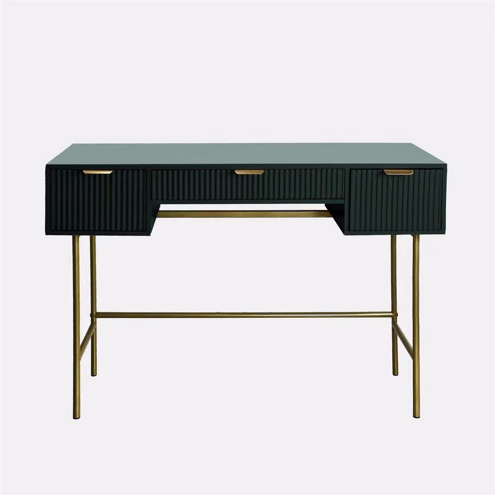 OHS Ribbed Dressing Table Vanity Makeup Desk with 3 Drawers in Dark Green, W: 110 cm, D: 35 cm, H: 75 cm – 2