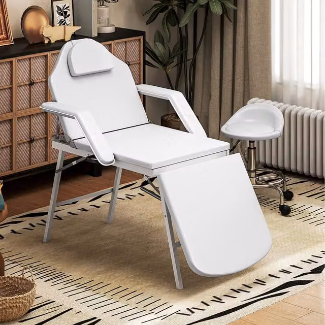 HOMCOM 3 Section Adjustable Massage Table Beauty Bed for Spa and Lash Professionals, White