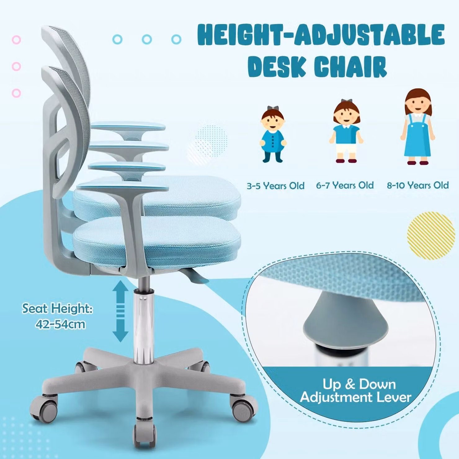 Gymax Blue Fabric Swivel Task Chair for Home Office and Children's Rooms – 2