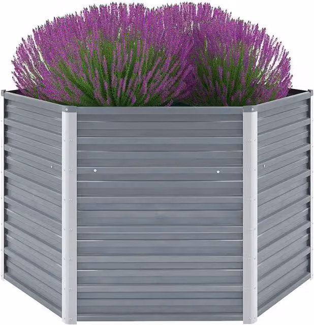 Berkfield Home Garden Galvanised Steel Raised Bed in Grey, W/D/H: 129 x 129 x 77 cm – 1