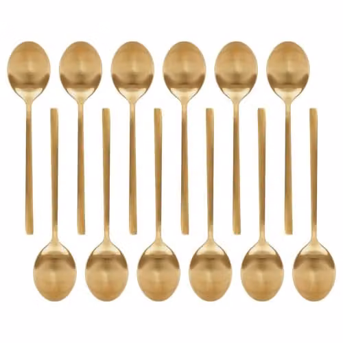 Argon Tableware Gold Coated Stainless Steel Dessert Spoons, Pack of 12 – 1